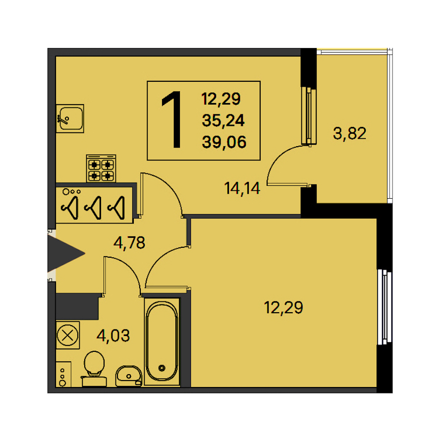 1-комнатная квартира 35.24 м², 2/4 эт., ЖК «Любоград в Стрельне»